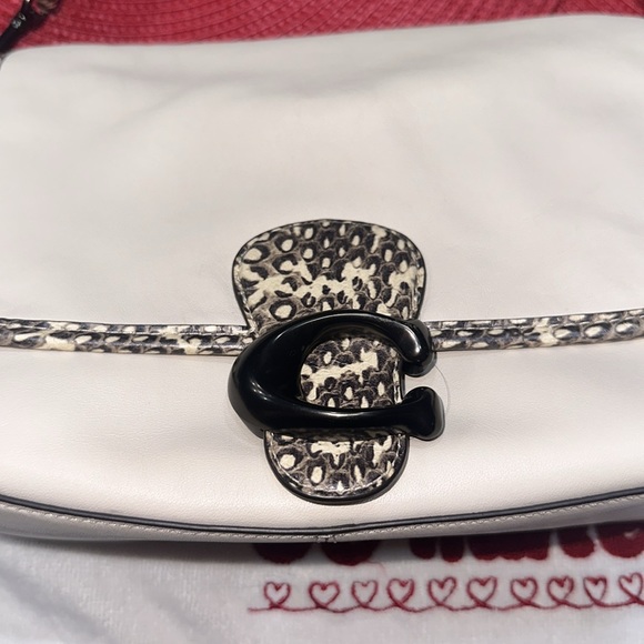 Coach Tabby Soft Leather With Snakeskin Detail Shoulder Bag in Cream - Picture 2 of 11